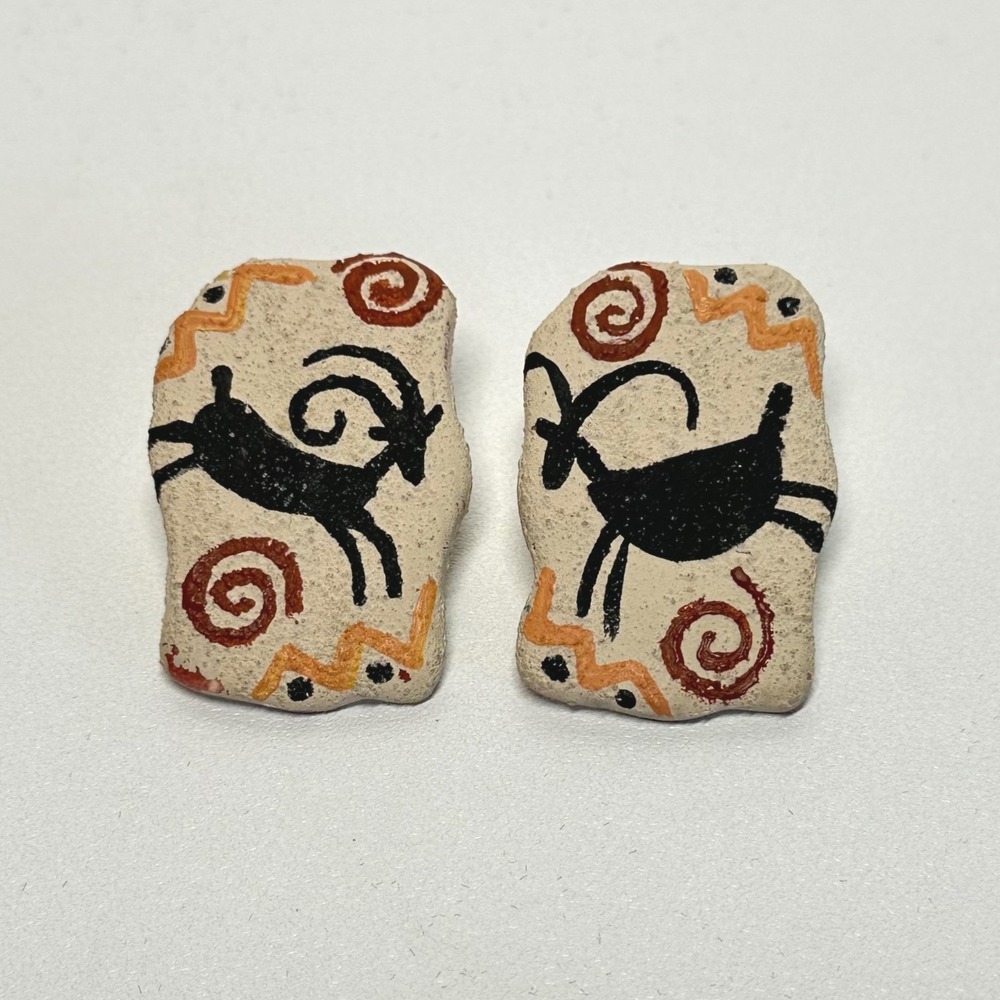 Handmade Clay Earrings Southwest Tribal Animal Deer Boho Stud